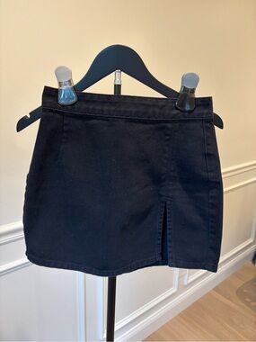 Lioness Black Mini Skirt with Front Slit Detail